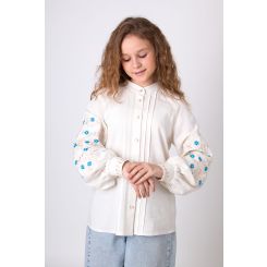 Лляна вишиванка для дівчат Mevis 5534-02, колір молочний