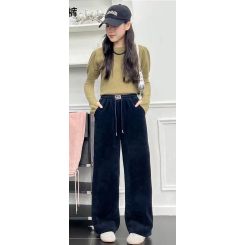 Утеплені штани-палаццо для дівчат-підлітків на велюрі Gobolina Baby 8823, колір чорний - 8823