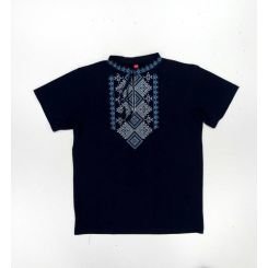 Трикотажная футболка-вышиванка Захар, цвет темно-синий - vy-129878