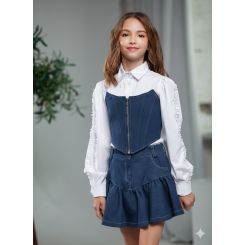 Джинсовий топ-корсет для дівчат-підлітків Wellkids, колір синій