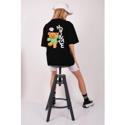 Оверсайз футболка Tetto Kids Ведмедик, колір чорний - 731