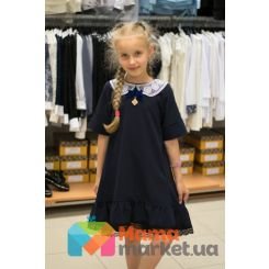 Школьное платье MONE 1618-2 с кружевным воротничком, цвет синий - 1618-2