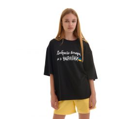 Патріотична футболка-oversize для дівчинки Доброго вечора ми з України, колір чорний - fu-147589