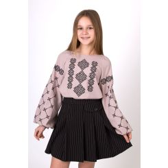 Лляна вишиванка для дівчат Mevis 5515-06, колір бежевий