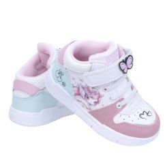 Кросівки-хайтопи для дівчат з LED підсвіткою American Club ES209, колір біло-рожевий