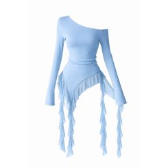 Лонгслів з воланами Arisweet, колір блакитний