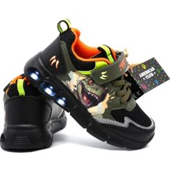 Кросівки для хлопців з LED підсвіткою American Club ES207, колір чорно-оранжевий