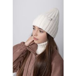 Демісезонна шапка з манішкою Cvetkov, колір молочний