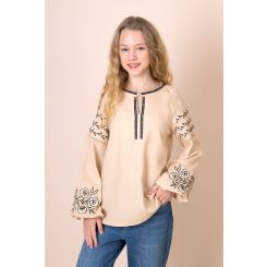 Лляна вишиванка для дівчат Mevis 5461-03, колір бежевий - 5461-03