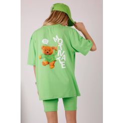 Оверсайз футболка Tetto Kids Ведмедик, колір зелений - 731