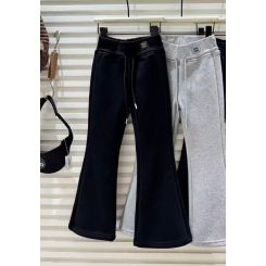 Утеплені штани-кльош для дівчат-підлітків на велюрі A`M 7961, колір чорний - 7961