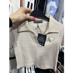 Кроп-топ із коротким рукавом Locoloco 9068, колір бежевий - 9068